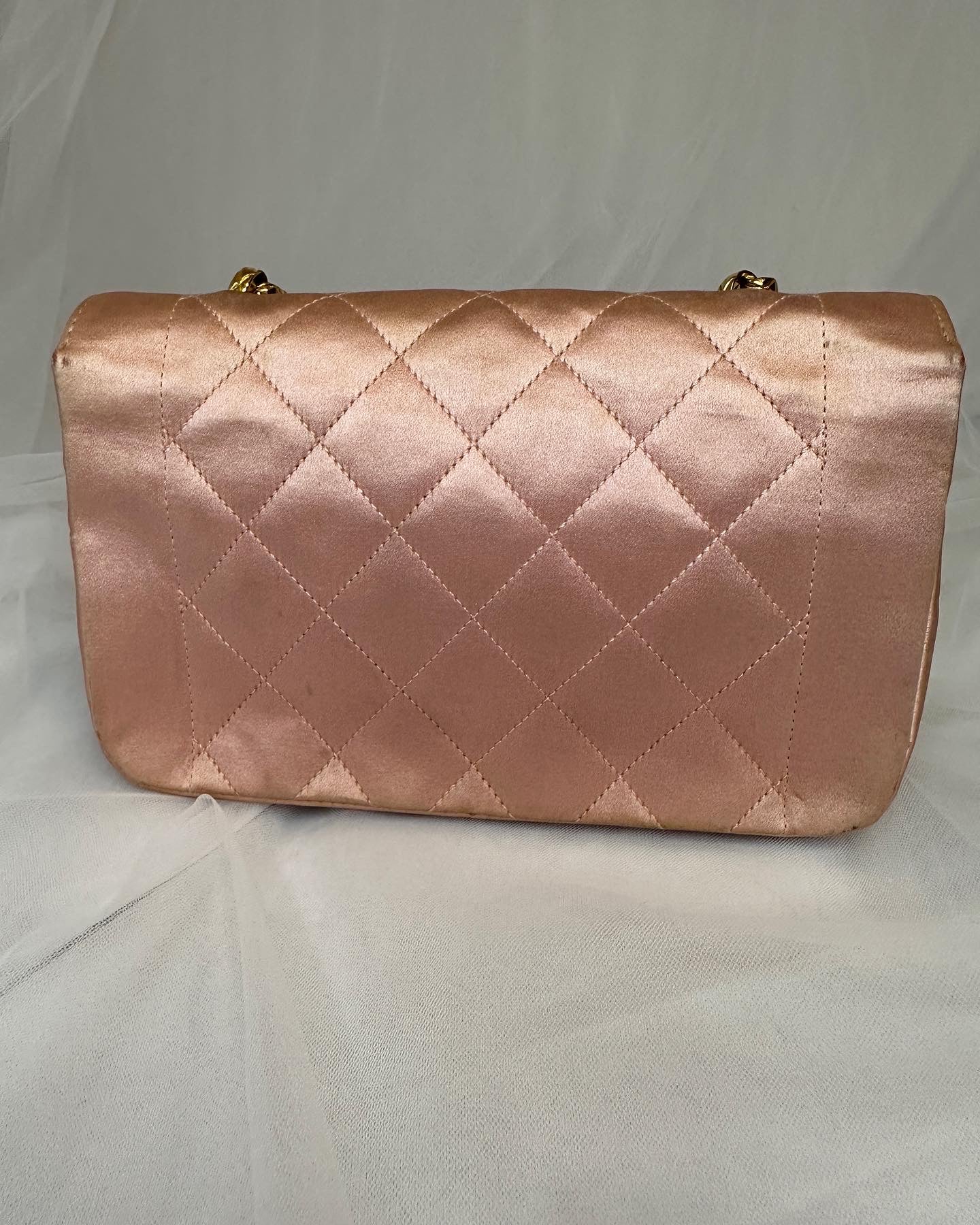 Chanel pink satin Diana with bijoux chain