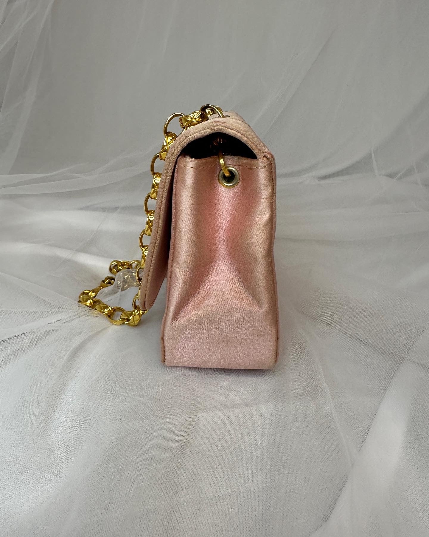 Chanel pink satin Diana with bijoux chain