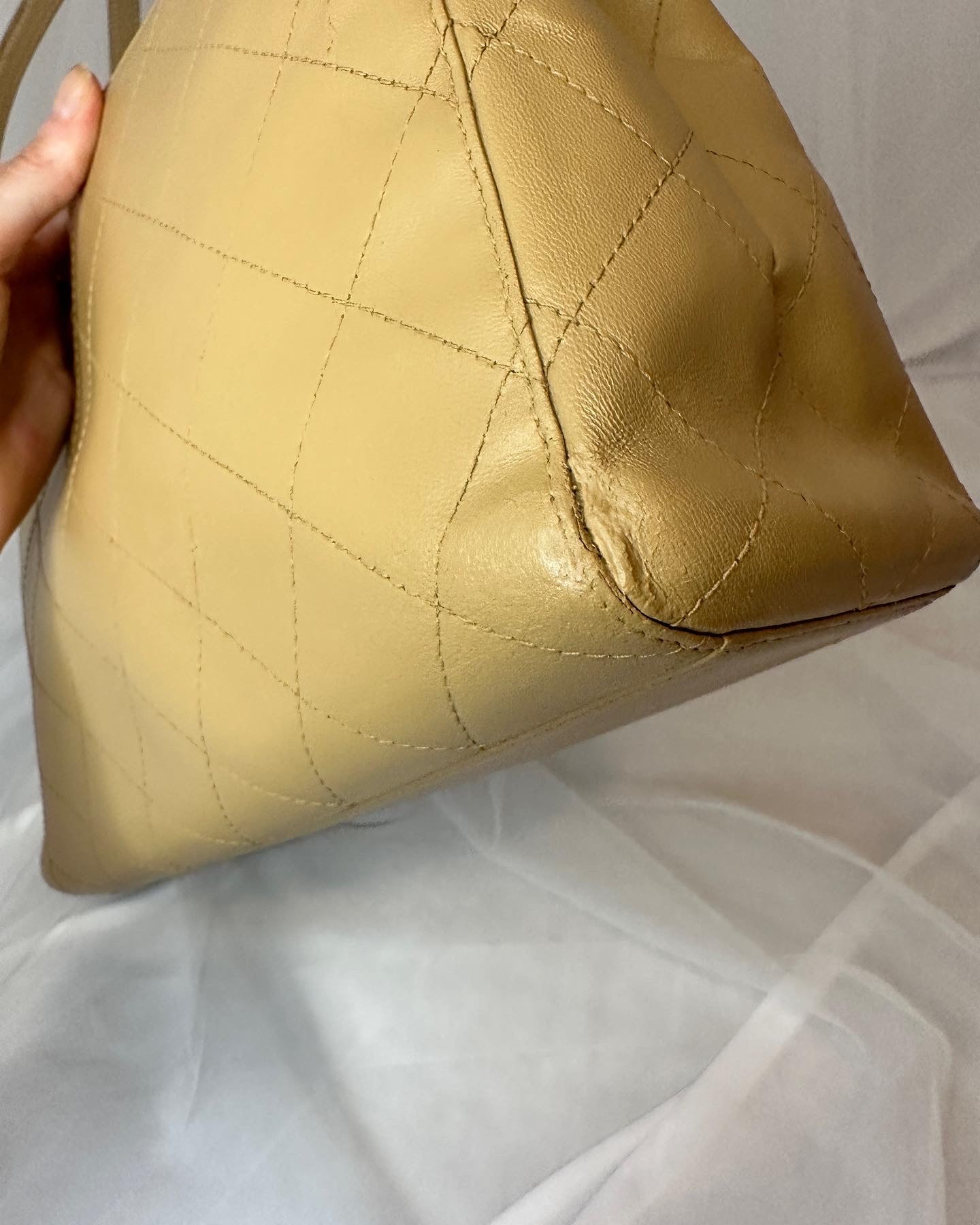 Chanel beige lambskin half flap bag