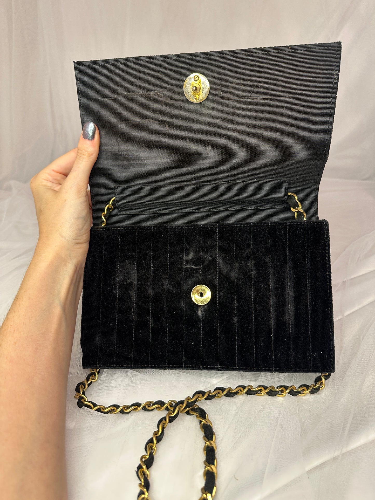 Chanel black velvet mademoiselle shoulder bag