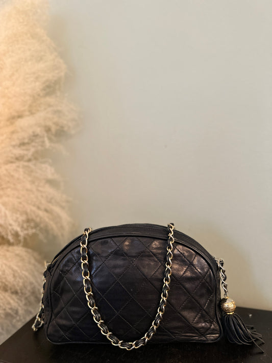 Chanel vintage quilted lambskin tassel shoulder bag