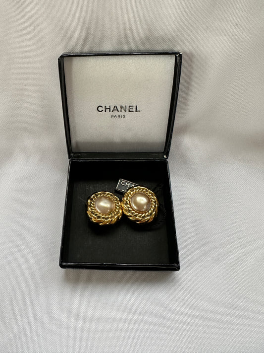 Chanel Vintage Clip On Faux Pearl Earrings