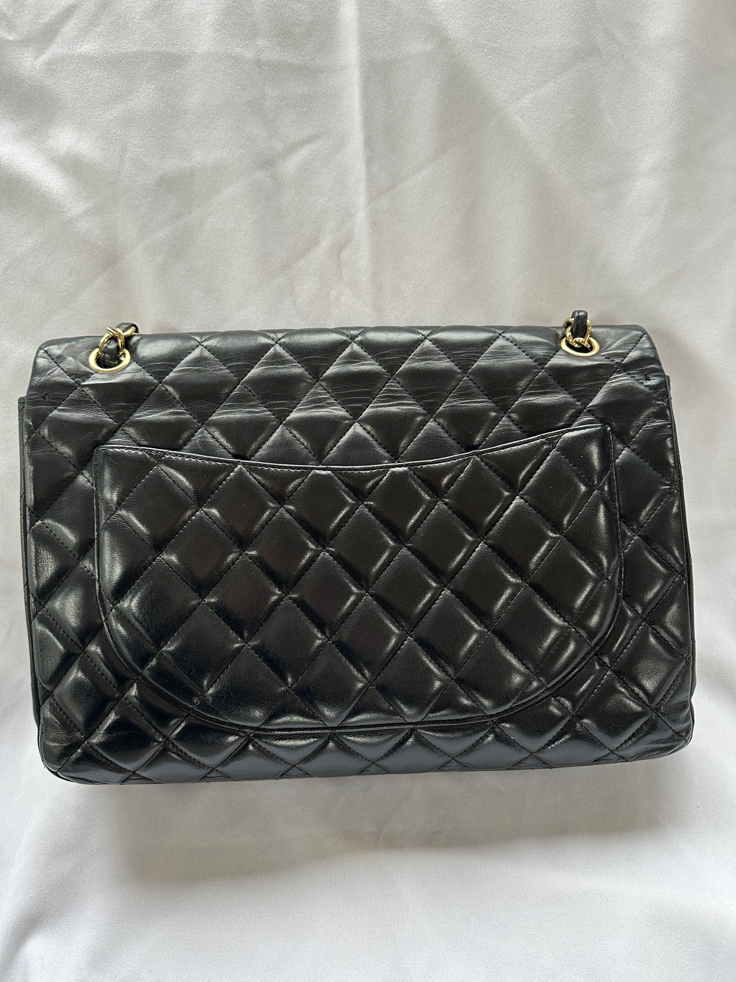 Chanel Vintage Maxi Lambskin Single Flap Black Shoulder Bag