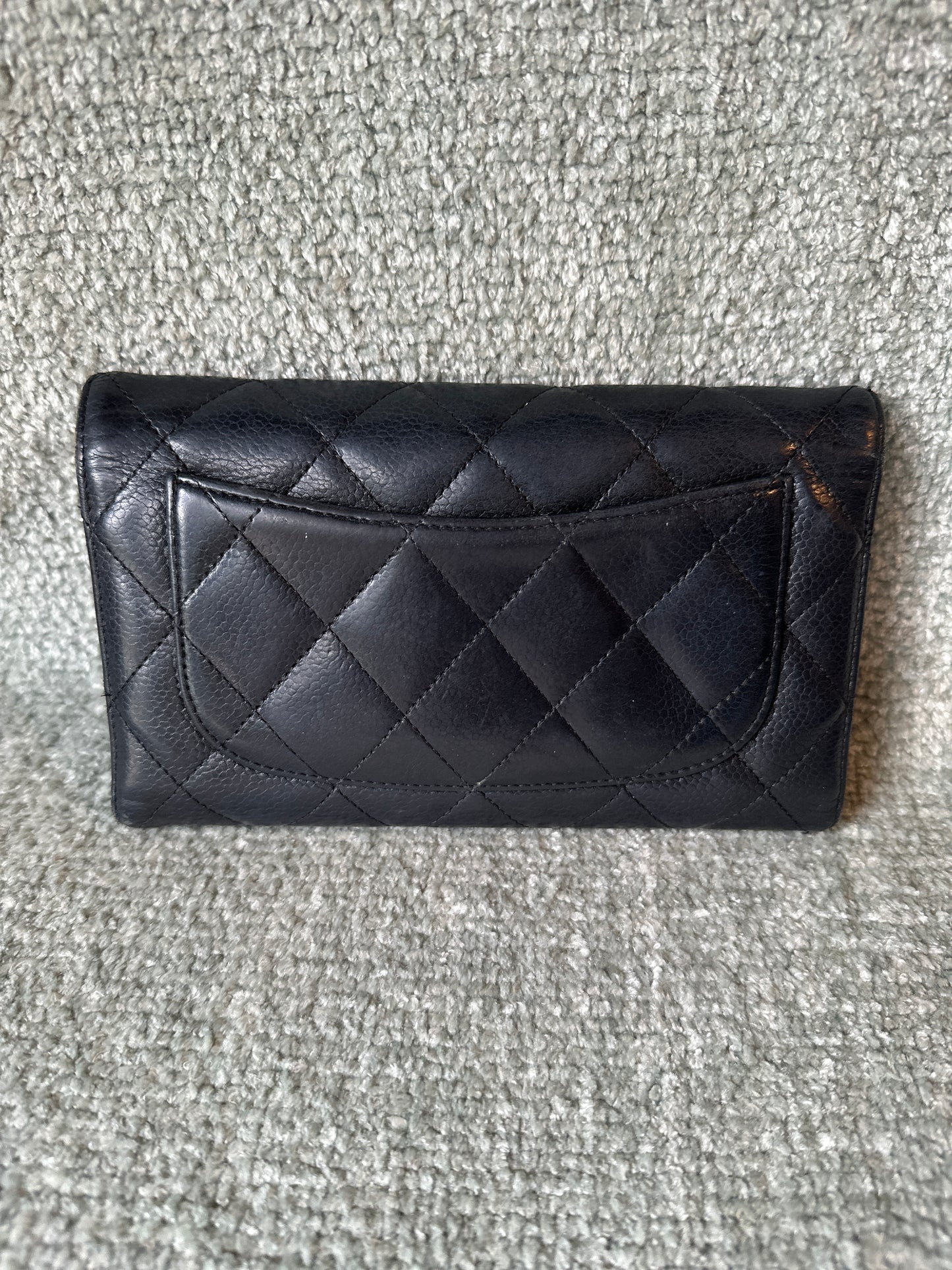 Chanel caviar long wallet black silver hardware bifold