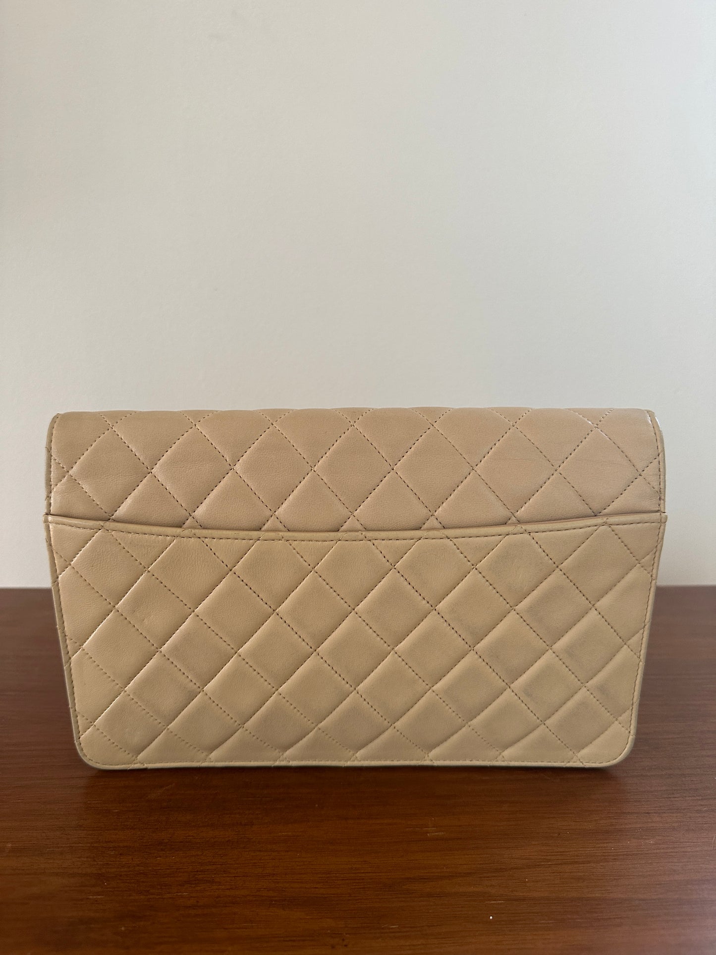 Chanel beige lambskin half flap single flap with gold hardware