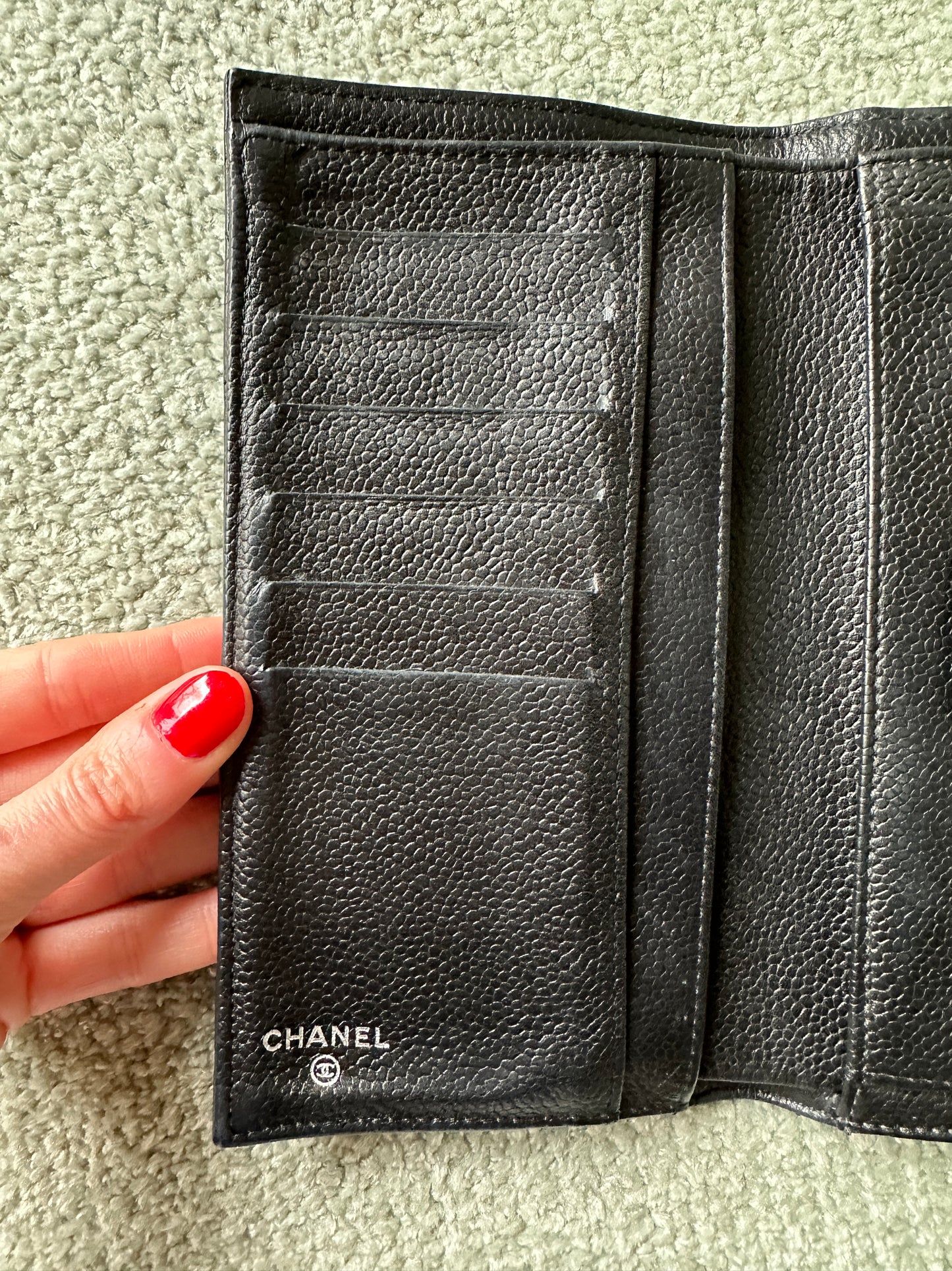 Chanel caviar long wallet black silver hardware bifold