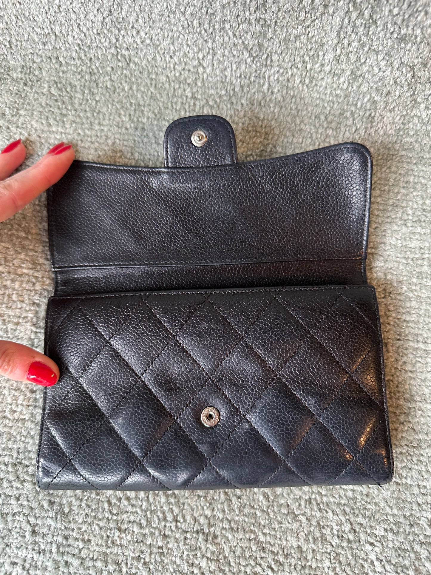 Chanel caviar long wallet black silver hardware bifold